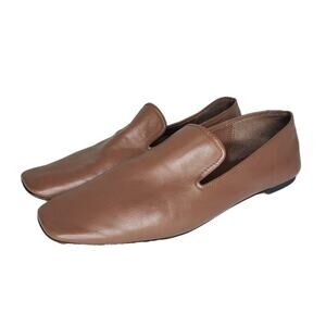Everlane The Day Loafers Brown Nappa Leather Flats Shoe Womens 10 Square Toe